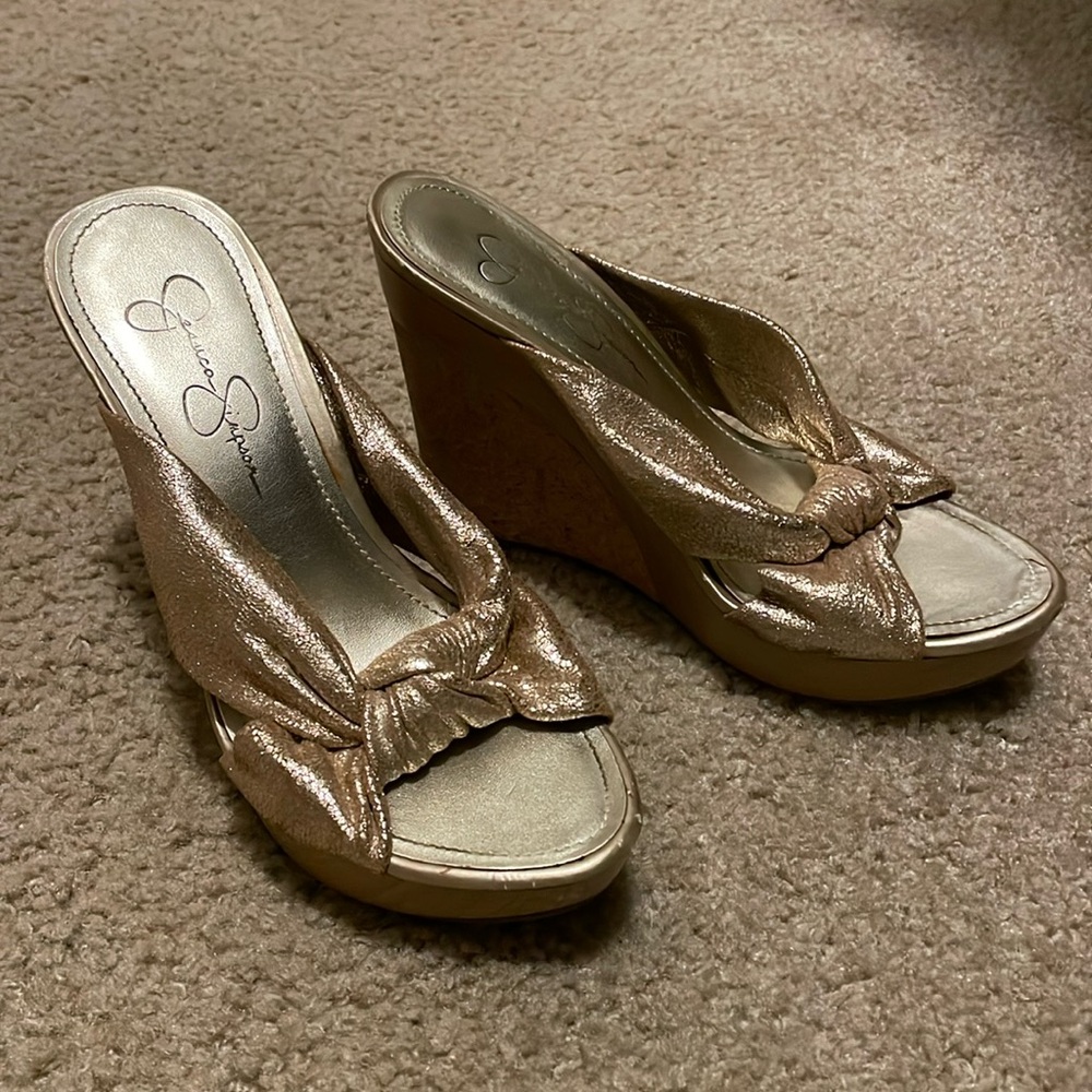 Gold Jessica Simpson cork wedges